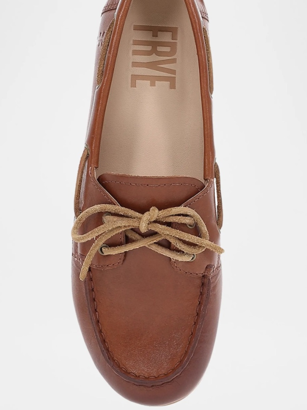 NWT women’s Frye “Naya” Leather Moccasin Boat Shoe w/ laces in cinnamon, size 9 - Picture 2 of 7